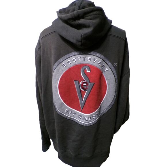 Scottevest Other - SCOTTeVEST‎ Zip Hoodie Sweatshirt M Dk Gray Burgundy Ultimate tec Get Wired Y2k